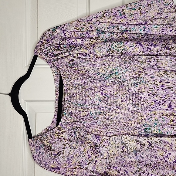 Zury Silk Lavender Boho Chic Smocked Bell Sleeve CoverUp Resort Cruise Wear - Picture 3 of 7